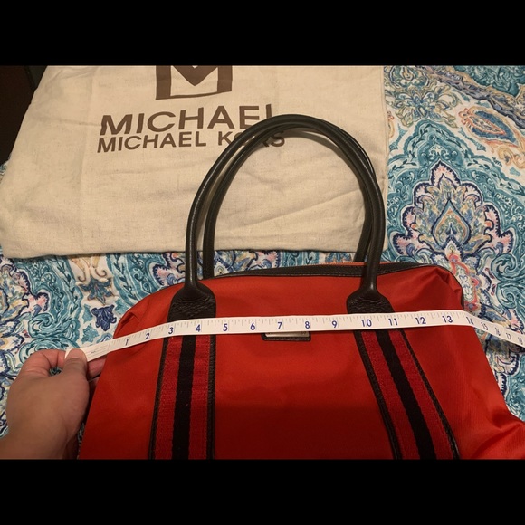 michael kors red montauk II shoulder satchel nylon with leather trim - Picture 4 of 5